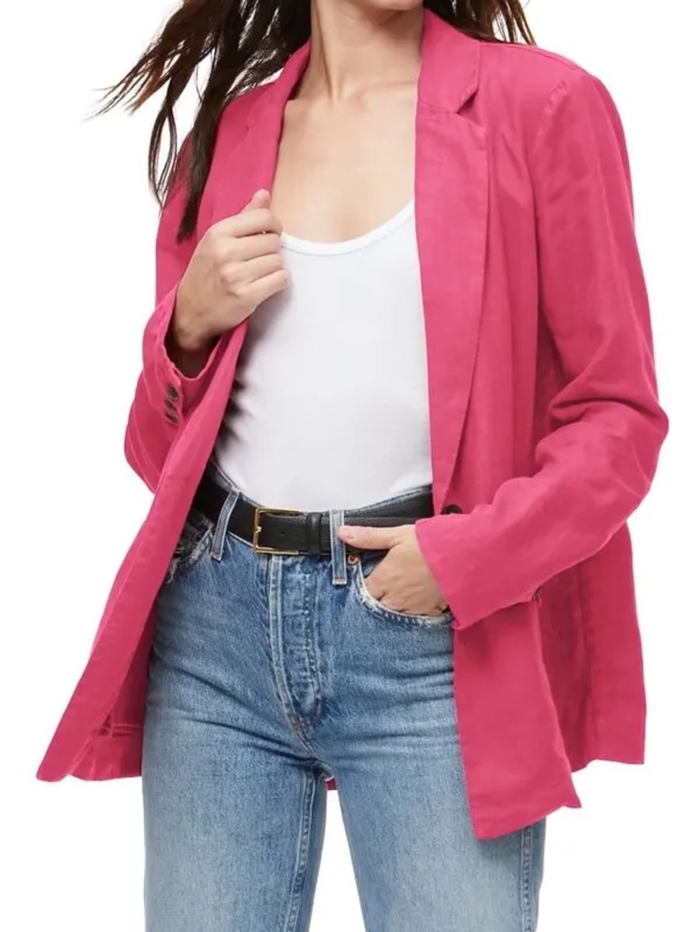 Reformation Michael Stars Lottie Linen Fuchsia Single Button Blazer